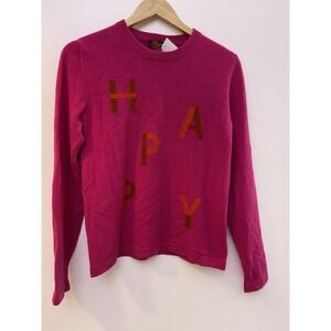 HAPPY SHEEP Sweater Women's‎ Medium 100% Cashmere Hot Pink HAPPY Spellout Rare